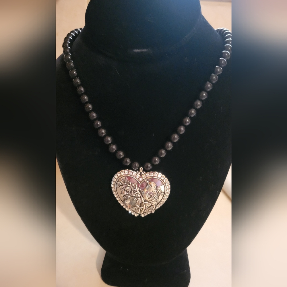Paparazzi Heart Pendant Beaded Necklace in Black and Silver